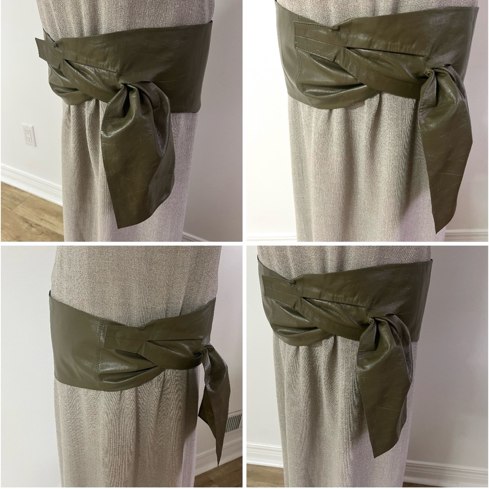 French Vintage 1980s Olive Leather Belt – Wide Draping Hip or Waist - Picture 13 of 16